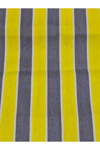 75 x100 cm Gri Sarı  Çizğili  Kumaş Balkon Brandası  Kenarları Biye Dikişli - Resim 3