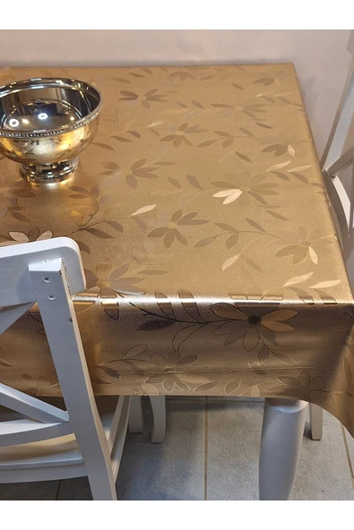 GOLD  PARLAK SİLİNEBİLİR MASA ÖRTÜSÜ - ELYAFLI PVC MUŞAMBA - Resim 4