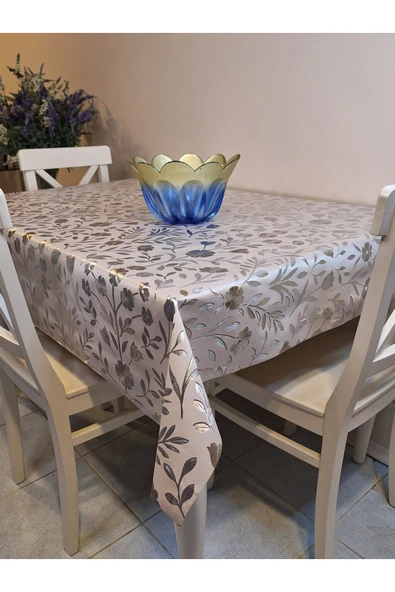 GÜMÜŞ PARLAK SİLİNEBİLİR MASA ÖRTÜSÜ - ELYAFLI PVC MUŞAMBA ürün görseli