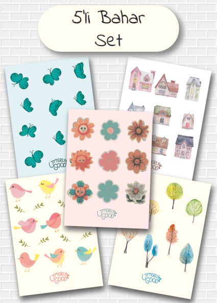 Utterly Good Bahar Temalı 5'li Sticker Bullet Journal Notebook Ajanda Scrapbook Için Uygun Set ürün görseli