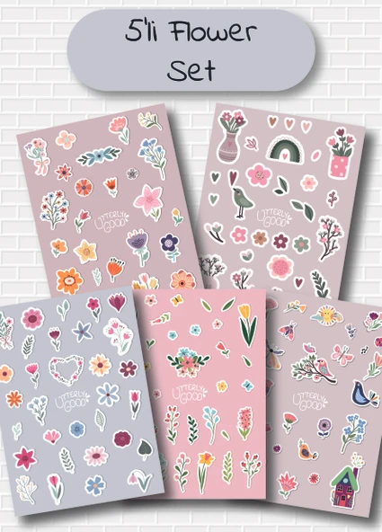 Utterly Good Çiçek Temalı 5'li Sticker  Bullet Journal  Notebook  Ajanda  Scrapbook Için Uygun Set ürün görseli
