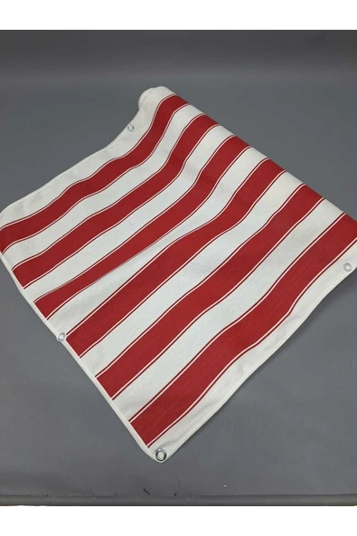 67x150cm Kırmızı Beyaz Çizgili Kumaş Balkon Brandası - Resim 2