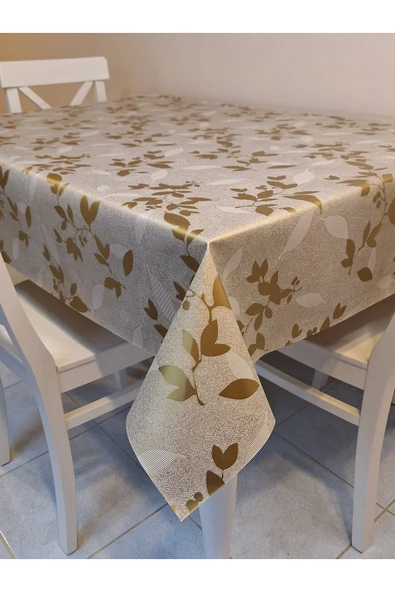 Elyaflı Pvc Muşamba - Desenli Silinebilir Masa Örtüsü (BEJ) - Resim 5