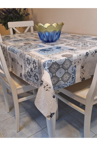 Elyaflı Pvc Muşamba - Desenli Silinebilir Masa Örtüsü ( MAVİ ) ürün görseli
