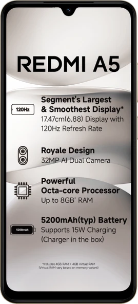 XİAOMİ REDMİ A5 4 RAM 128 GB SİYAH (KVK TÜRKİYE GARANTİLİ) - Resim 2