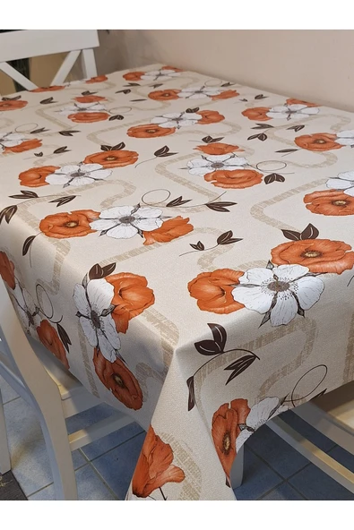Elyaflı Pvc Muşamba - Desenli Silinebilir Masa Örtüsü ( TURUNCU ) - Resim 2