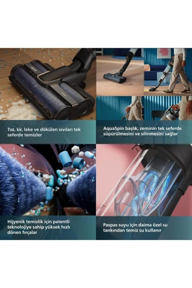9000 Serisi AquaTrio Kablosuz Dikey Süpürge, AquaSpin Başlık, PowerCyclone Aqua, XW9463/11 - Resim 5