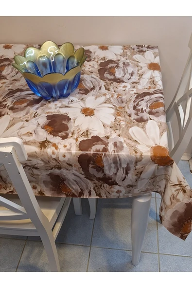 Elyaflı Pvc Muşamba - Desenli Silinebilir Masa Örtüsü ( KAHVERENĞİ ) - Resim 4