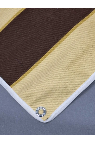 67 x 150 cm Kahve Krem  Çizğili  Kumaş Balkon Brandası  Kenarları Biye Dikişli - Resim 4