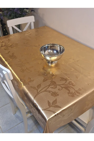 GOLD  PARLAK SİLİNEBİLİR MASA ÖRTÜSÜ - ELYAFLI PVC MUŞAMBA - Resim 3