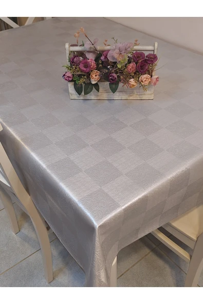 Elyaflı Pvc Muşamba - Desenli Silinebilir Masa Örtüsü ( GRİ ) - Resim 10