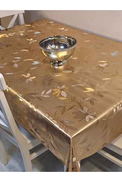 GOLD  PARLAK SİLİNEBİLİR MASA ÖRTÜSÜ - ELYAFLI PVC MUŞAMBA - Resim 3