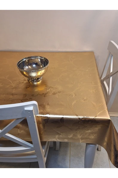 GOLD  PARLAK SİLİNEBİLİR MASA ÖRTÜSÜ - ELYAFLI PVC MUŞAMBA - Resim 4