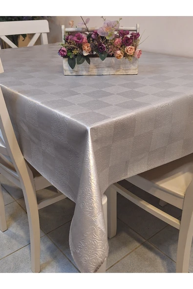 Elyaflı Pvc Muşamba - Desenli Silinebilir Masa Örtüsü ( GRİ ) - Resim 8