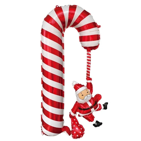 Yılbaşı Partisi Kırmızı Beyaz Noel Babalı Baston Folyo Balon ürün görseli