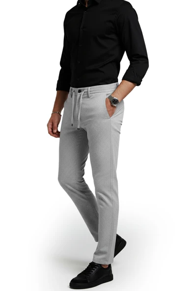 DeepSEA Erkek Likralı Gofre Kumaş Beli Lastikli İpli Slim Fit Günlük Pantolon 2600650 - Resim 7