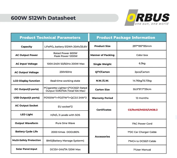 Orbus 600W Power Station Taşınabilir Güç Kaynağı - Resim 2