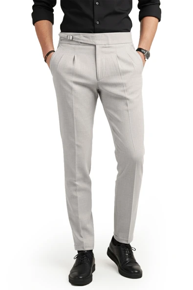 DeepSEA Erkek Likralı İtalyan Kesim Pileli Kemer Tokalı Şık Kumaş Pantolon 2601020 ürün görseli