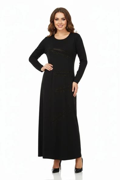 Kadın Uzun Kol Taşlı Sandy Elbise BGL-ST04663 - Resim 3