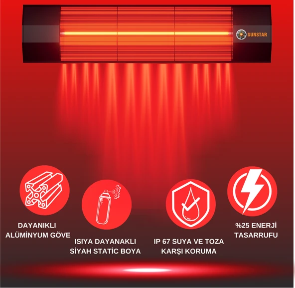 SUNSTAR DIŞ MEKAN HALOJEN ELEKTİRİKLİ SOBA İNFRARED ISITICI 4000W - Resim 3