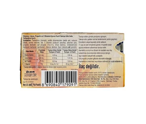 Ülker Pastil Ihlamur Limon Propolis Aromalı 22,4 gr 12 Adet - Resim 4