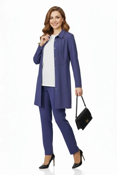 Kadın Taşlı Bluz Pantolon Tunik 3 Lü Takım BGL-ST04733 - Resim 7