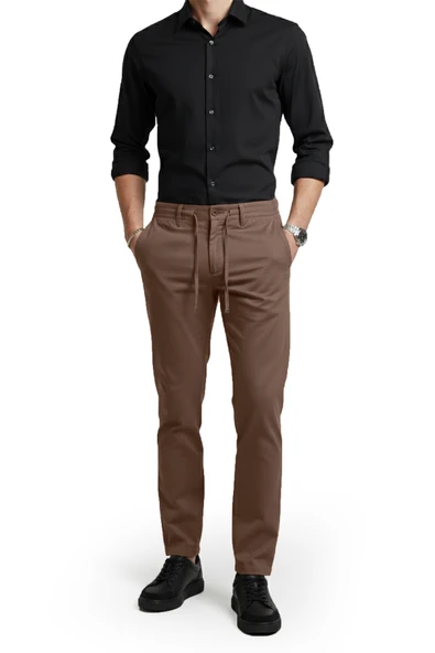 DeepSEA Erkek Esnek Kumaş Slim Fit Beli Lastikli Günlük Spor Pantolon 2601070 - Resim 4