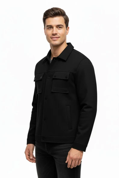 Erkek Siyah Silim Fit Mevsimlik Süet Spor Mont BGL-ST05016 - Resim 3