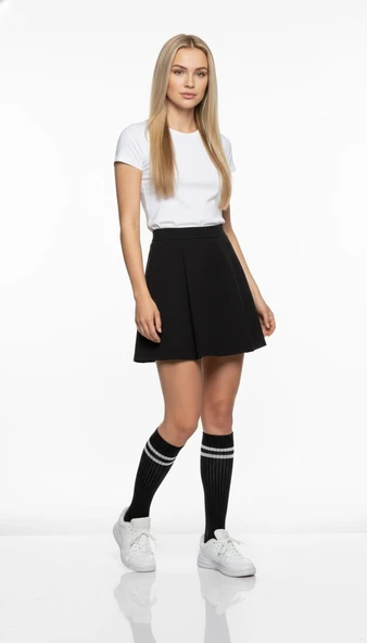 Kadın 2’li Tenis Çorabı Seti – Gri & Siyah Çizgili Spor Çorap – Pamuklu Nefes Alabilir - Resim 9