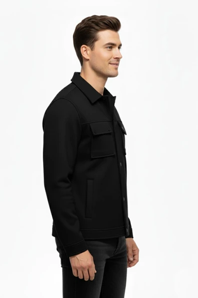 Erkek Siyah Silim Fit Mevsimlik Süet Spor Mont BGL-ST05016 - Resim 5