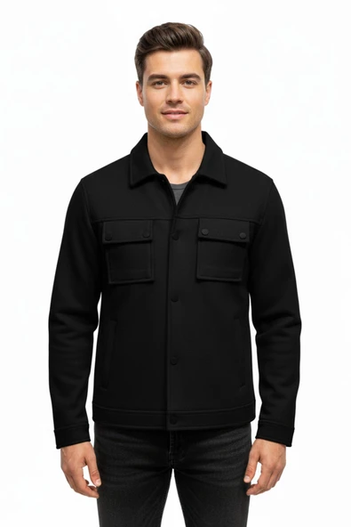 Erkek Siyah Silim Fit Mevsimlik Süet Spor Mont BGL-ST05016 - Resim 2