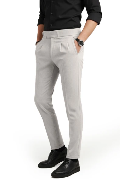 DeepSEA Erkek Likralı İtalyan Kesim Pileli Kemer Tokalı Şık Kumaş Pantolon 2601020 - Resim 2