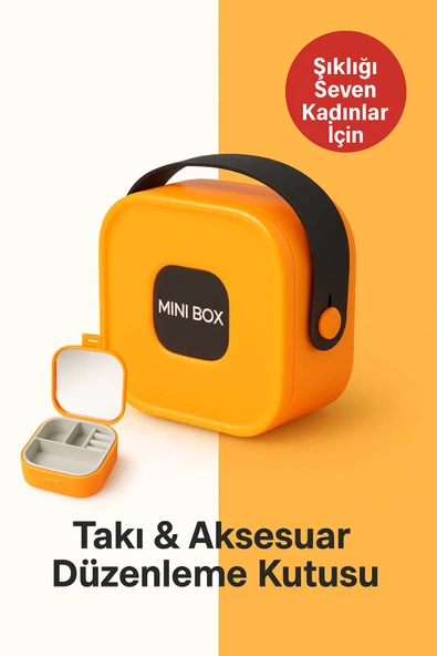 Mini Takı Kutusu Ayna ve 4 Bölmeli Seyahat Düzenleyici – Kolye, Küpe, Yüzük Saklama Kutusu Turuncu ürün görseli