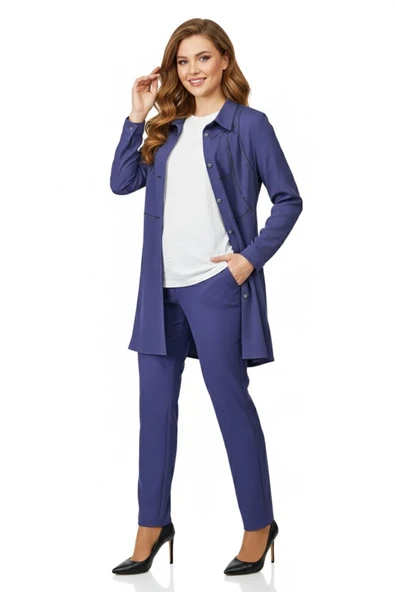 Kadın Taşlı Bluz Pantolon Tunik 3 Lü Takım BGL-ST04733 - Resim 5