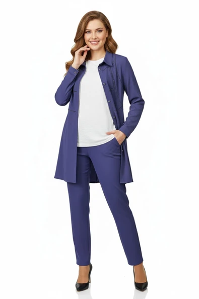 Kadın Taşlı Bluz Pantolon Tunik 3 Lü Takım BGL-ST04733 - Resim 3