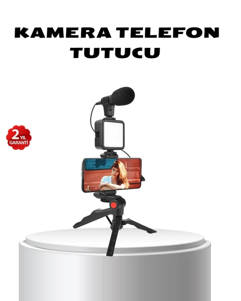 Video Çekim Kiti Tripod LED Işık Harici Mikrofon ve Bluetooth Kumanda Seti ürün görseli
