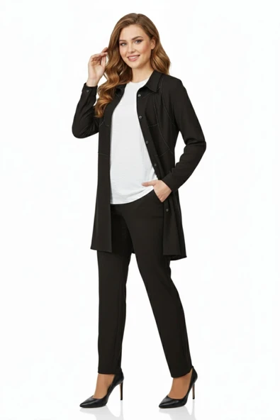 Kadın Taşlı Bluz Pantolon Tunik 3 Lü Takım BGL-ST04733 ürün görseli