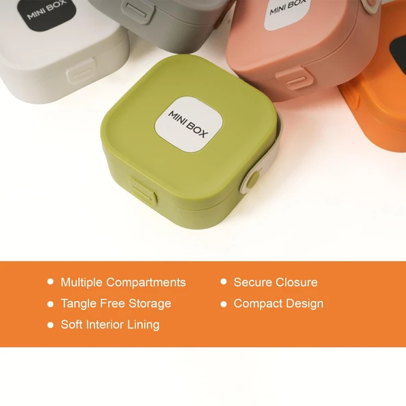 Mini Takı Kutusu Ayna ve 4 Bölmeli Seyahat Düzenleyici – Kolye, Küpe, Yüzük Saklama Kutusu Yeşil - Resim 6