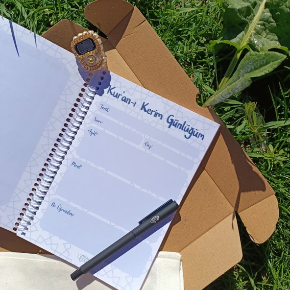 Utterly Good Kur'an-ı Kerim Günlüğüm Manevi Koleksiyon Seti Defter Kalem Zikirmatik Tespih Bez Çanta Hediyeli - Resim 4