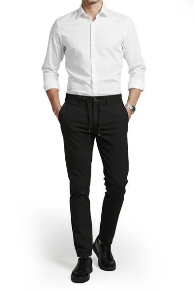 DeepSEA Erkek Likralı Gofre Kumaş Beli Lastikli İpli Slim Fit Günlük Pantolon 2600650 ürün görseli