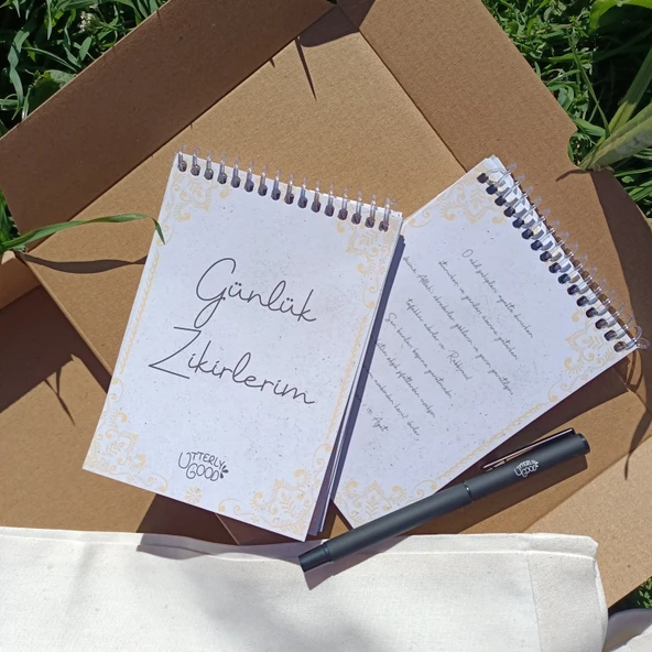 Utterly Good Günlük Zikirlerim Manevi Koleksiyon Seti  Defter  Kalem  Zikirmatik  Tespih  Bez Çanta Hediyeli - Resim 3