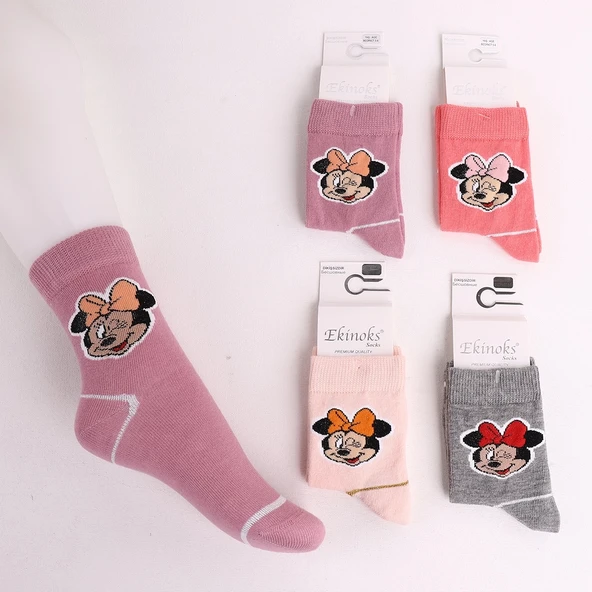 KIZ ÇOCUK MINNIE DESEN SOKET ÇORAP (4 ADET) ürün görseli 1
