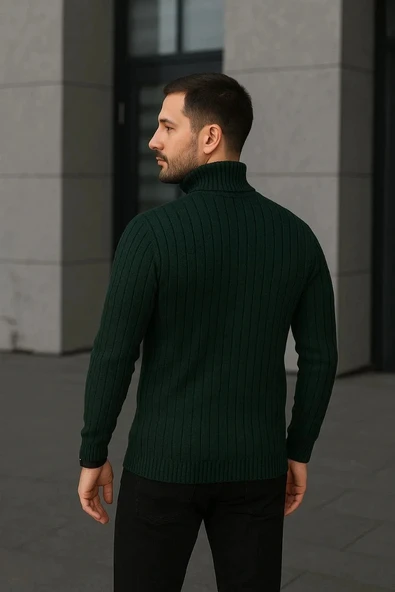 Erkek Fitilli Triko Kazak 3'lÜ Set Gri Haki Siyah Regular Balıkcı Yaka Tam Boğazlı Triko Seti Modeli Kazak - Resim 8