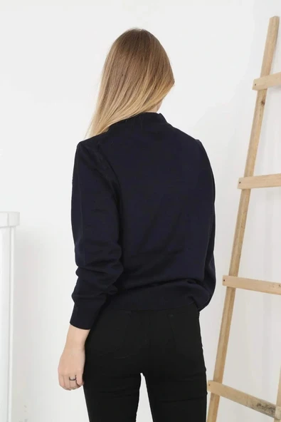 Kadın Yarım Boğaz Triko Kazak yumuşak dokulu Pamuklu ince Dokuma, uzun kollu Rahat Regular kalıp - Siyah - Resim 2