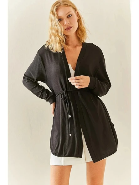 Kadın Uzun Kollu Bağcık Detay Hırka - Resim 3