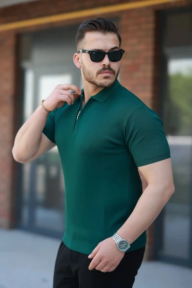 Erkek Fermuarlı Yakalı Kısa Kollu Tshirt - Resim 2