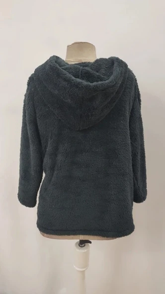 Kadın Uzun Kollu Kapşonlu önden Fermuarlı Cepli Welsoft Ceket - Resim 6