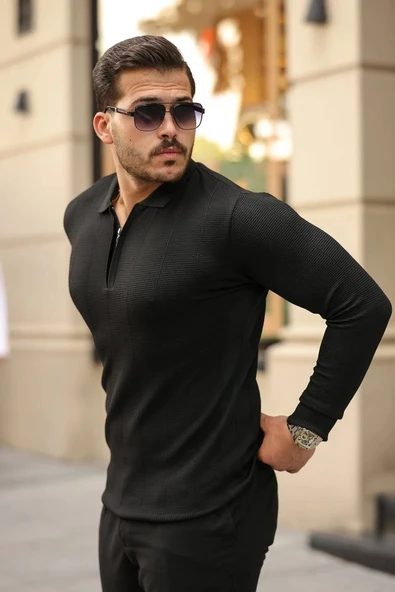 Erkek Pirinç Desenli Uzun Kollu Yakalı Triko - Resim 2