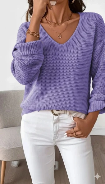 Kadın Uzun Kollu V Yakalı Düğmeli Triko Bluz ürün görseli