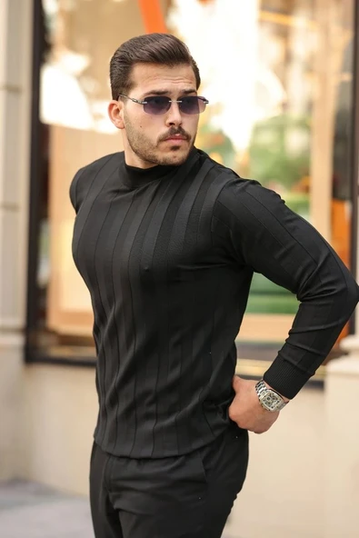 Erkek Yarım Balıkçı Yaka Kabartma Desenli Triko - Resim 2